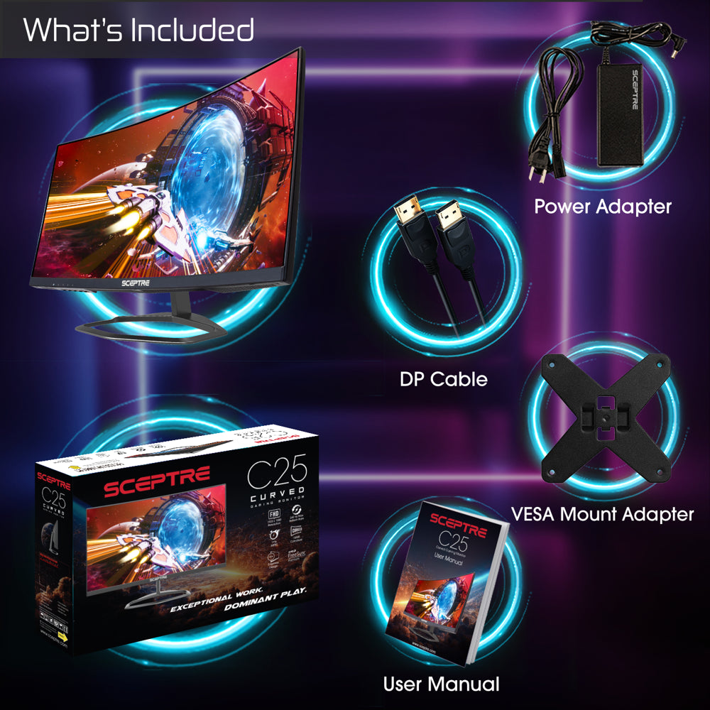 Curved 24.5-Inch Gaming Monitor up to 240Hz 1080P R1500 1Ms Displayport X2 HDMI X2 Blue Light Shift Build-In Speakers, Machine Black 2023 (C255B-FWT240)