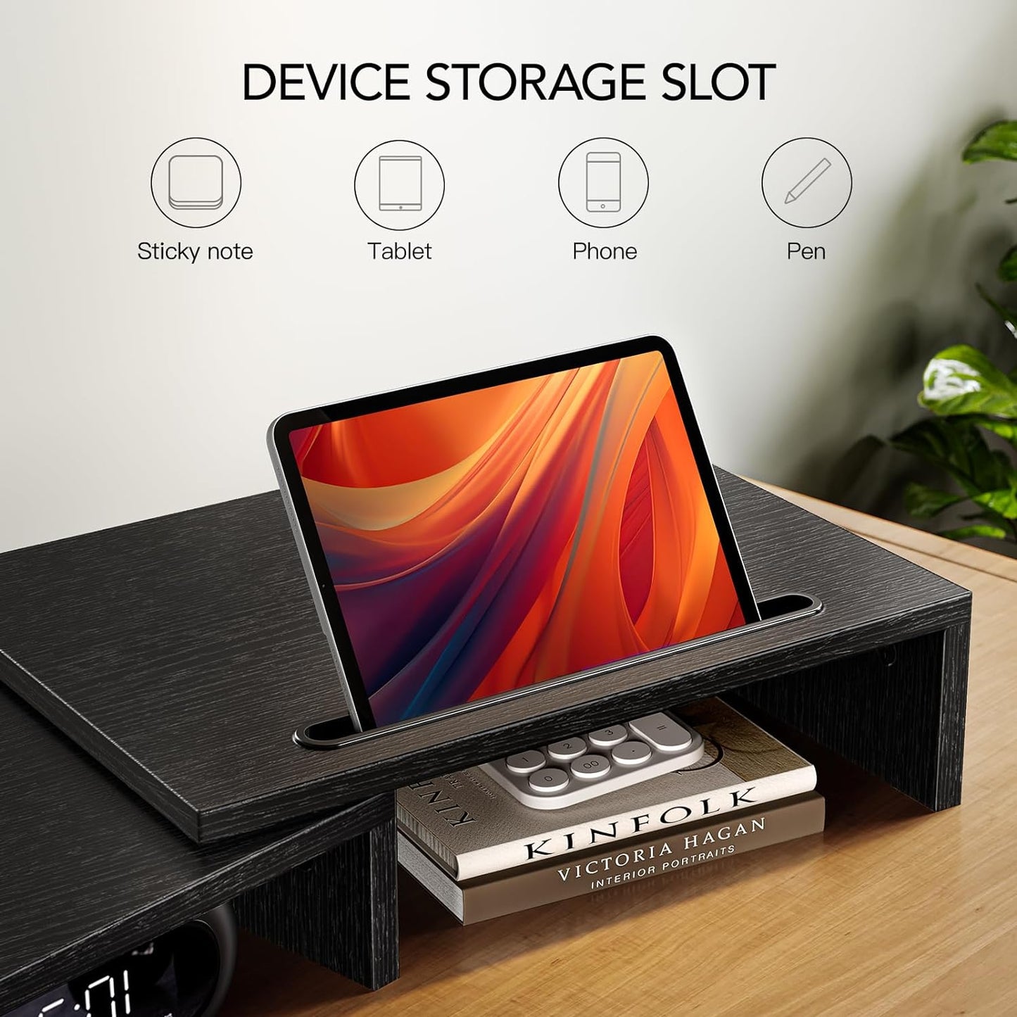 Dual Monitor Stand Riser for 2 Monitors, Monitor Stand for Desk, Adjustable Computer Monitor Stand with 2 Slot, Multifunctional Desktop Organizer Stand for Laptop, PC, Computer, Printer