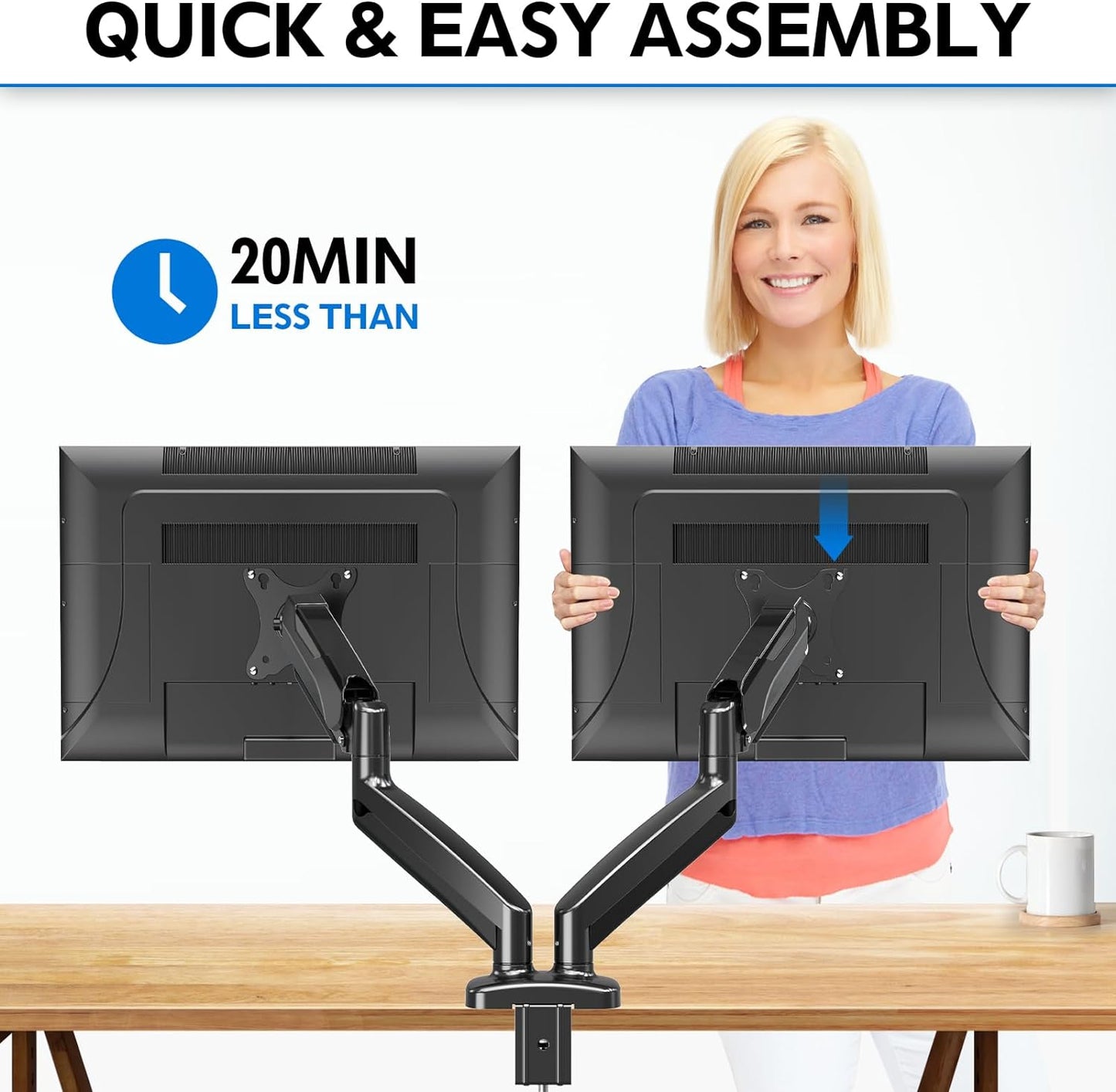 Dual Monitor Stand for Desk, Adjustable Gas Spring Double Monitor Mount Holds 4.4-17.6 Lbs and 13-32 Inch Screens, Monitor Arms for 2 Monitors, VESA 75X75 100X100 with C-Clamp& Grommet MU0005