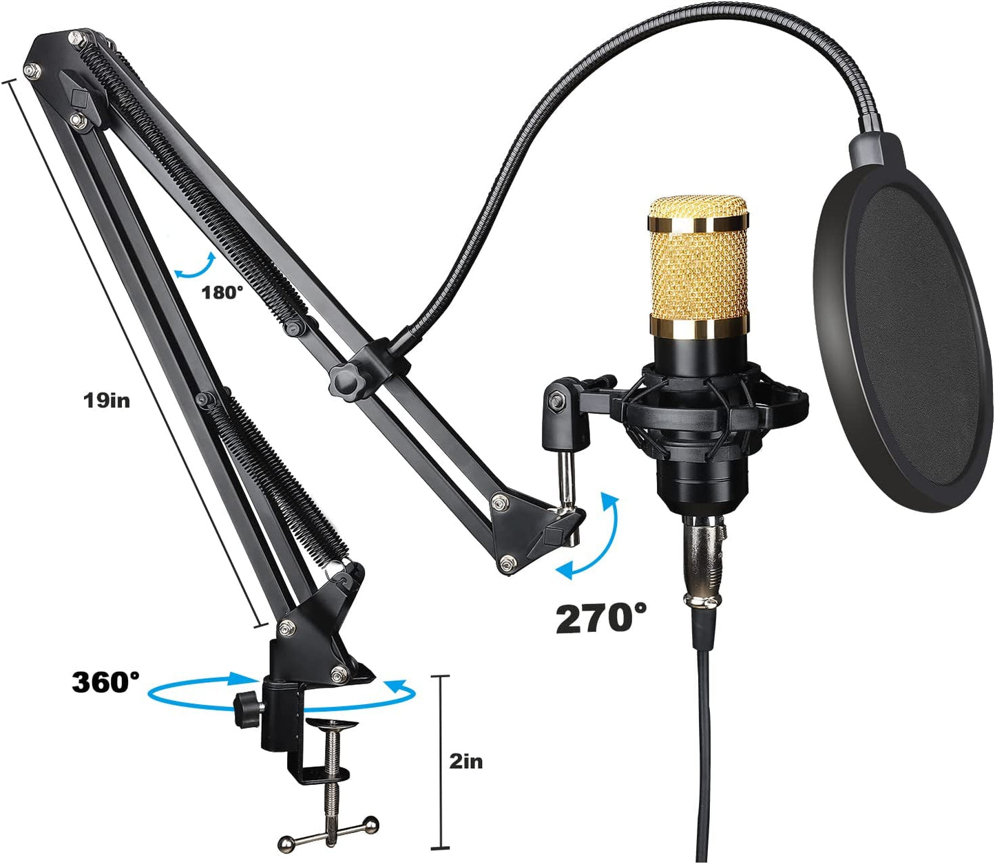 Studio Condenser USB Microphone Computer PC Microphone Kit with Adjustable Scissor Arm Stand Shock Mount, for PC Computer Recording Podcasting Youtube Karaoke Gaming Streaming Teaching Guarda GD100