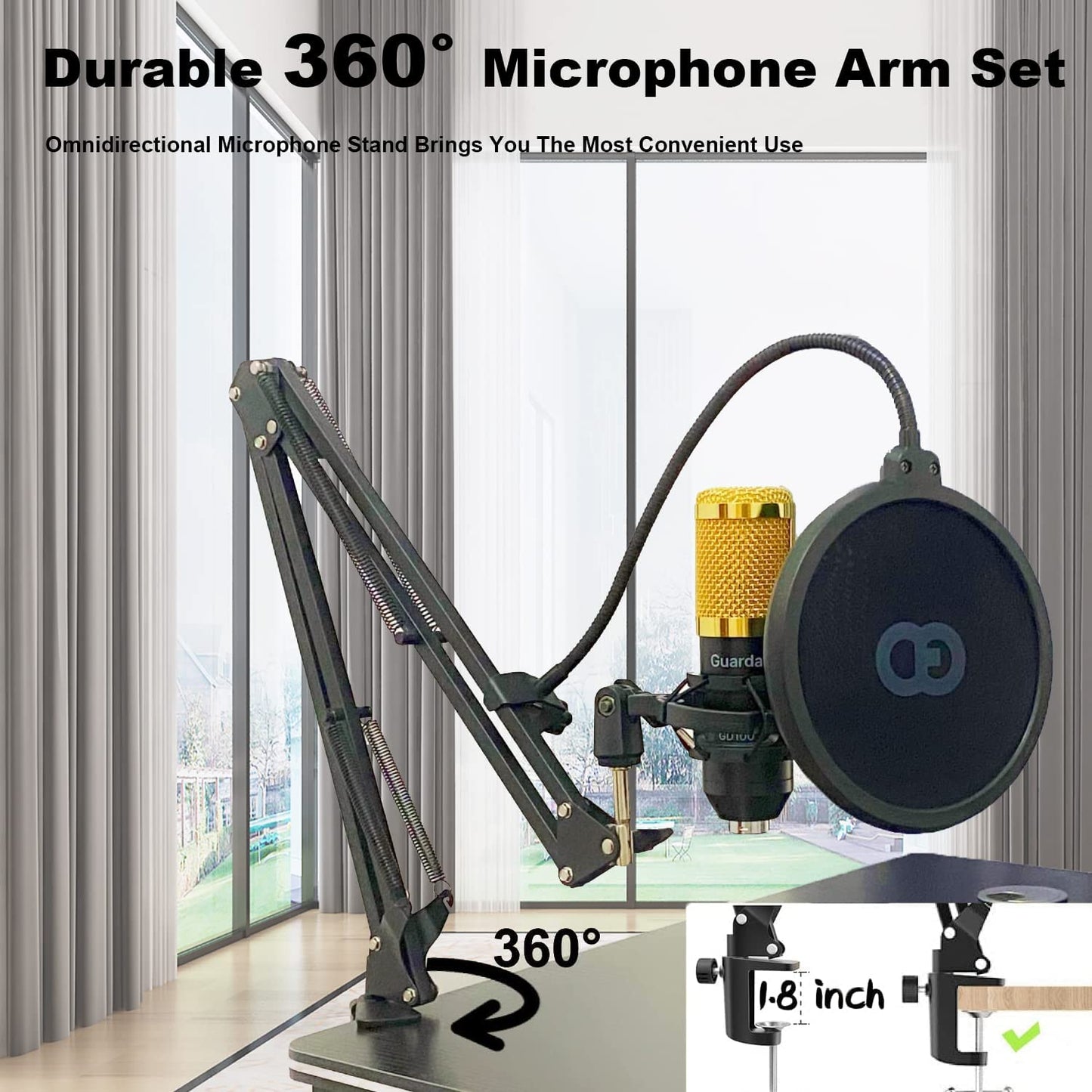 Studio Condenser USB Microphone Computer PC Microphone Kit with Adjustable Scissor Arm Stand Shock Mount, for PC Computer Recording Podcasting Youtube Karaoke Gaming Streaming Teaching Guarda GD100