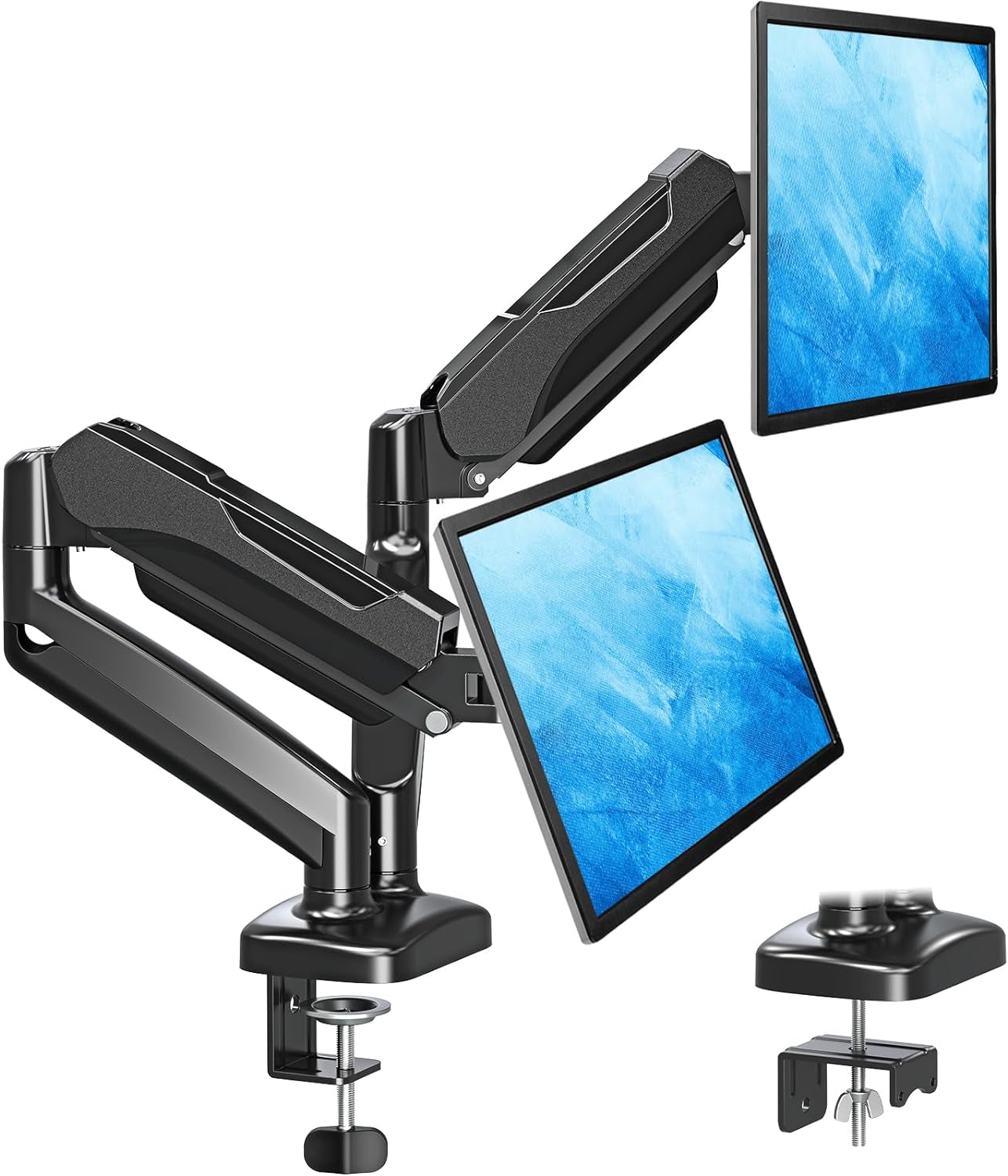 Dual Monitor Stand for Desk, Adjustable Gas Spring Double Monitor Mount Holds 4.4-17.6 Lbs and 13-32 Inch Screens, Monitor Arms for 2 Monitors, VESA 75X75 100X100 with C-Clamp& Grommet MU0005