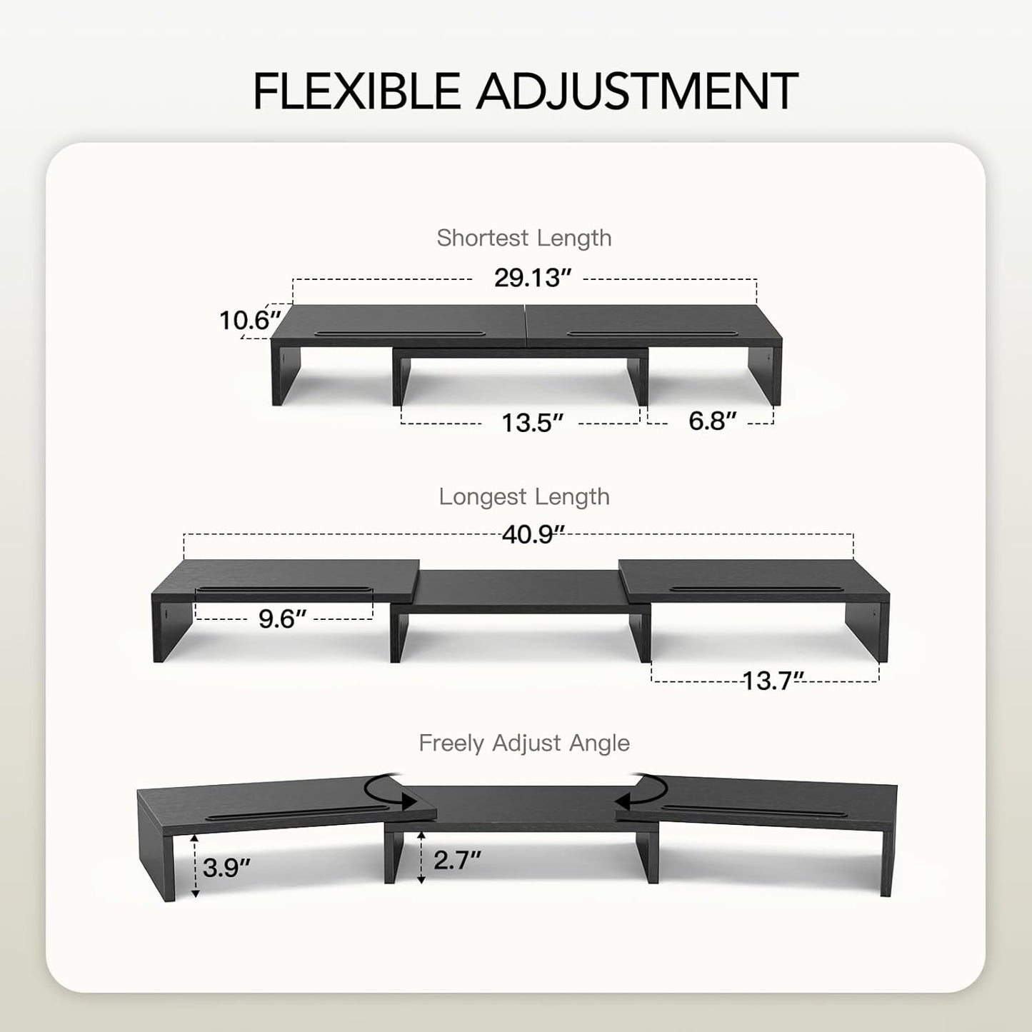 Dual Monitor Stand Riser for 2 Monitors, Monitor Stand for Desk, Adjustable Computer Monitor Stand with 2 Slot, Multifunctional Desktop Organizer Stand for Laptop, PC, Computer, Printer