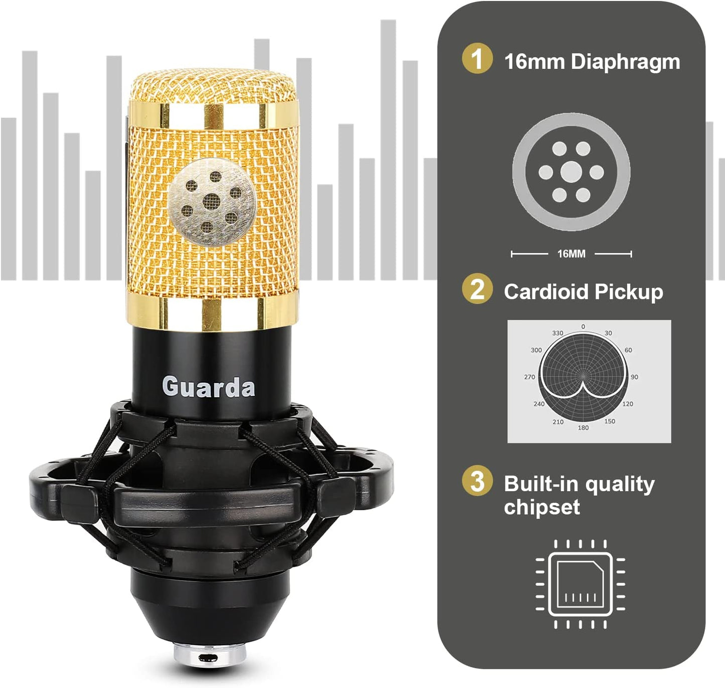 Studio Condenser USB Microphone Computer PC Microphone Kit with Adjustable Scissor Arm Stand Shock Mount, for PC Computer Recording Podcasting Youtube Karaoke Gaming Streaming Teaching Guarda GD100