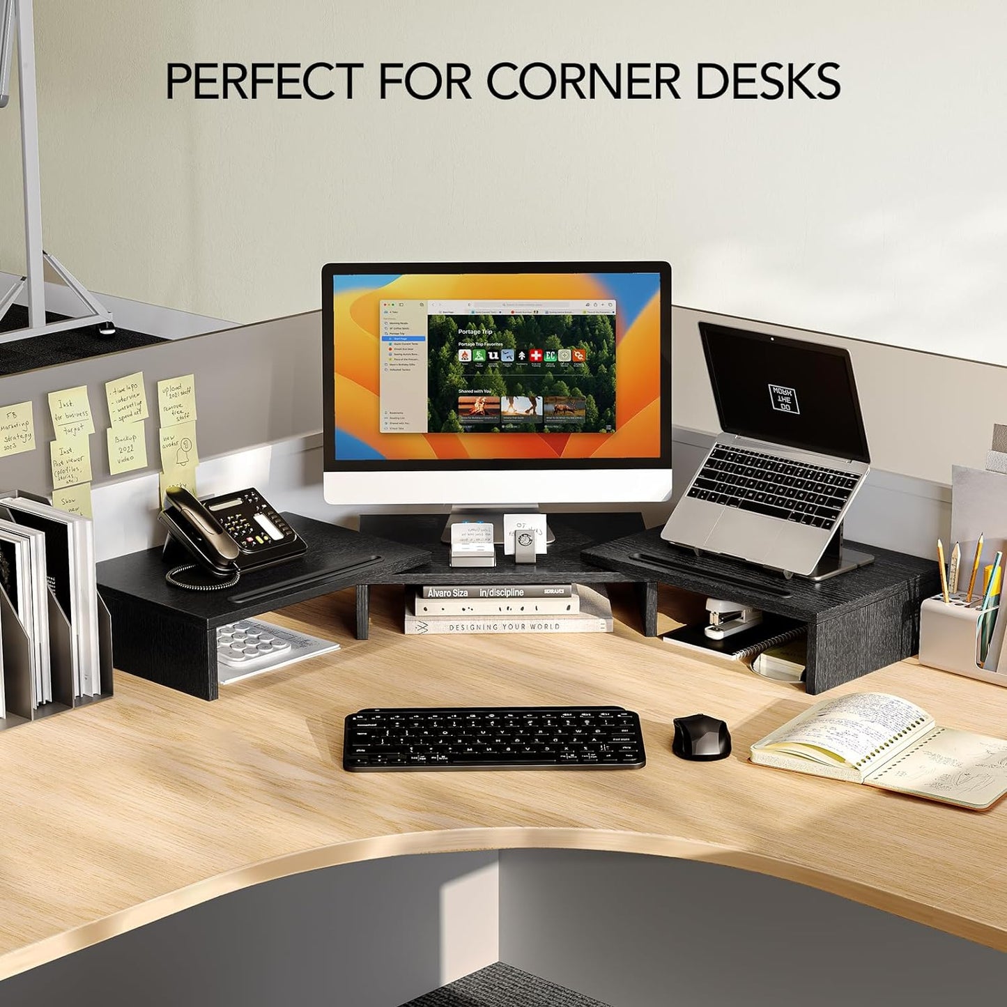 Dual Monitor Stand Riser for 2 Monitors, Monitor Stand for Desk, Adjustable Computer Monitor Stand with 2 Slot, Multifunctional Desktop Organizer Stand for Laptop, PC, Computer, Printer