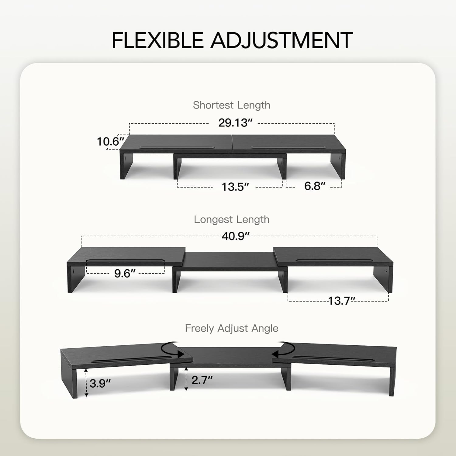 Dual Monitor Stand Riser for 2 Monitors, Monitor Stand for Desk, Adjustable Computer Monitor Stand with 2 Slot, Multifunctional Desktop Organizer Stand for Laptop, PC, Computer, Printer