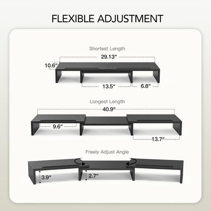 Dual Monitor Stand Riser for 2 Monitors, Monitor Stand for Desk, Adjustable Computer Monitor Stand with 2 Slot, Multifunctional Desktop Organizer Stand for Laptop, PC, Computer, Printer